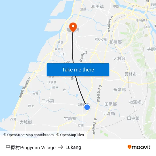 平原村Pingyuan Village to Lukang map