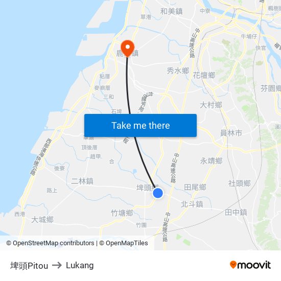 埤頭Pitou to Lukang map
