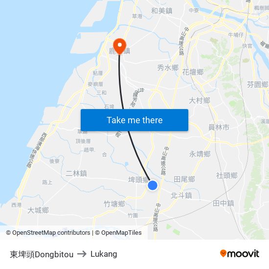 東埤頭Dongbitou to Lukang map