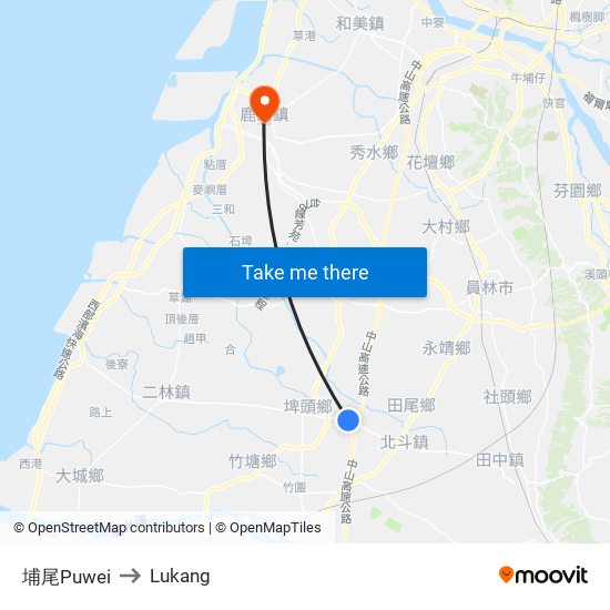 埔尾Puwei to Lukang map