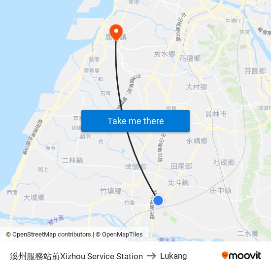 溪州服務站前Xizhou Service Station to Lukang map