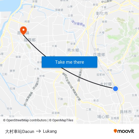 大村車站Dacun to Lukang map