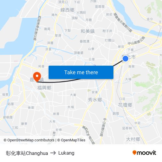 彰化車站Changhua to Lukang map