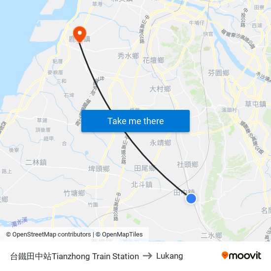 台鐵田中站Tianzhong Train Station to Lukang map