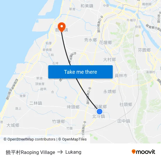Raoping Village to Lukang map