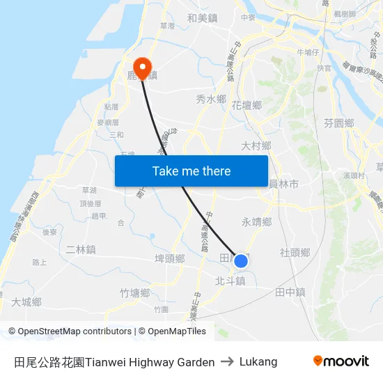 Tianwei Highway Garden to Lukang map