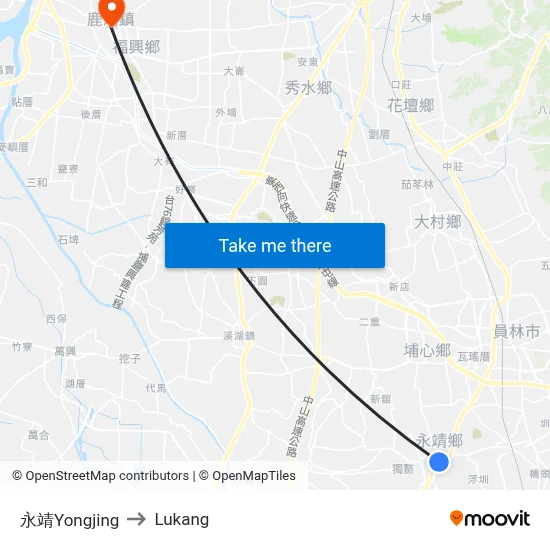 Yongjing to Lukang map