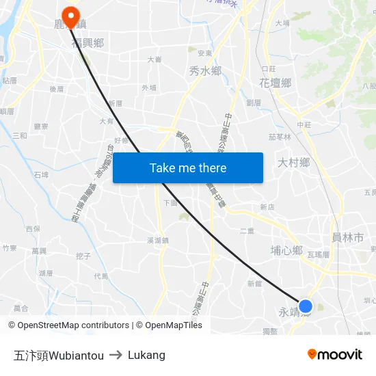 Wubiantou to Lukang map