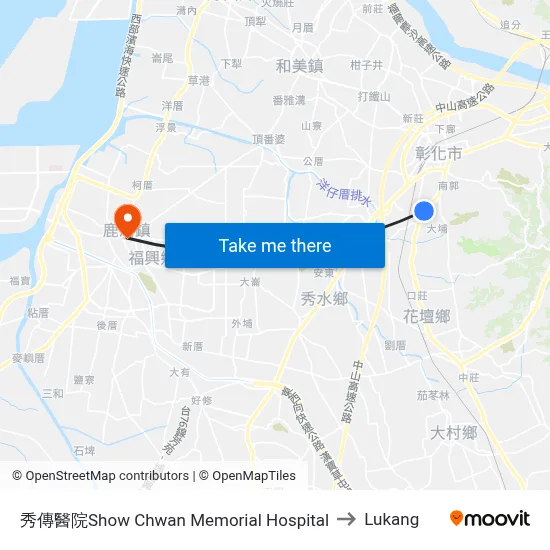 Show Chwan Memorial Hospital to Lukang map