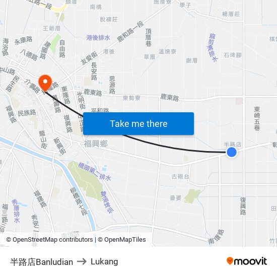 半路店Banludian to Lukang map