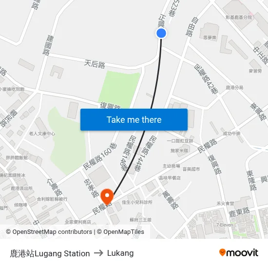 Lugang Station to Lukang map