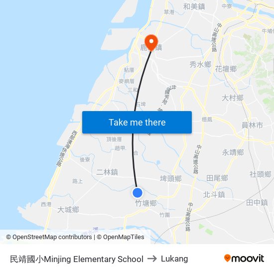 民靖國小Minjing Elementary School to Lukang map