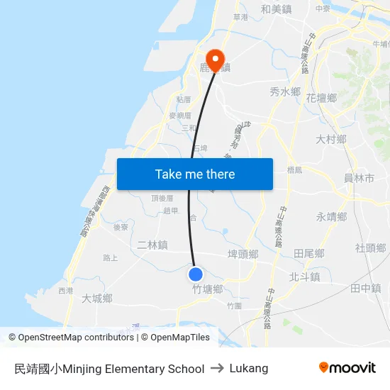 Minjing Elementary School to Lukang map