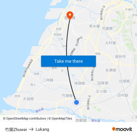 竹圍Zhuwei to Lukang map