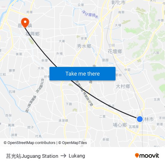 莒光站Juguang Station to Lukang map