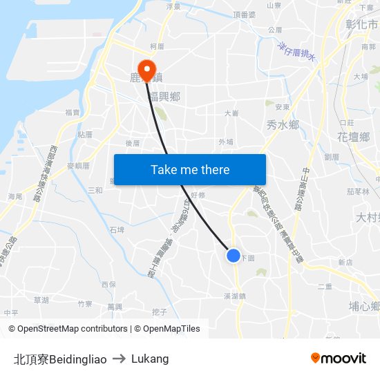 北頂寮Beidingliao to Lukang map