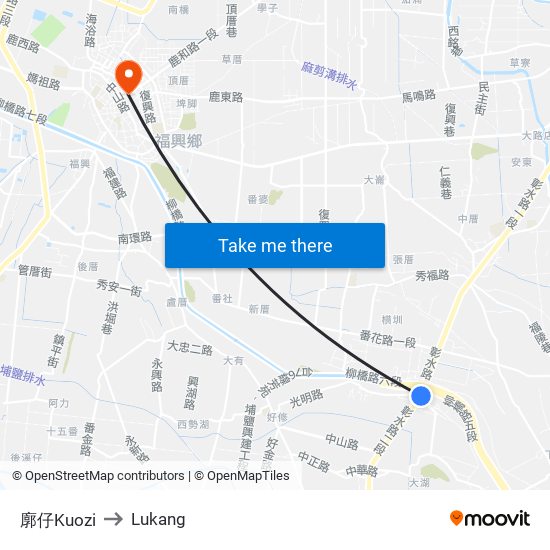 廓仔Kuozi to Lukang map