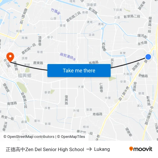 Zen Del Senior High School to Lukang map