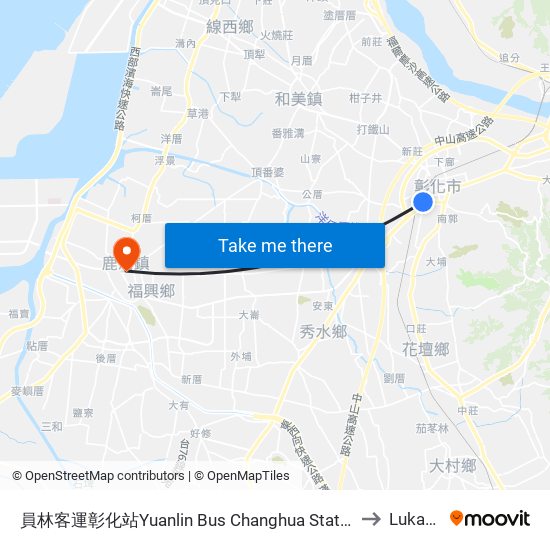 員林客運彰化站Yuanlin Bus Changhua Station to Lukang map