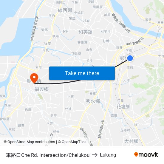 車路口Che Rd. Intersection/Chelukou to Lukang map