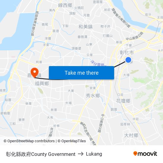 彰化縣政府County Government to Lukang map