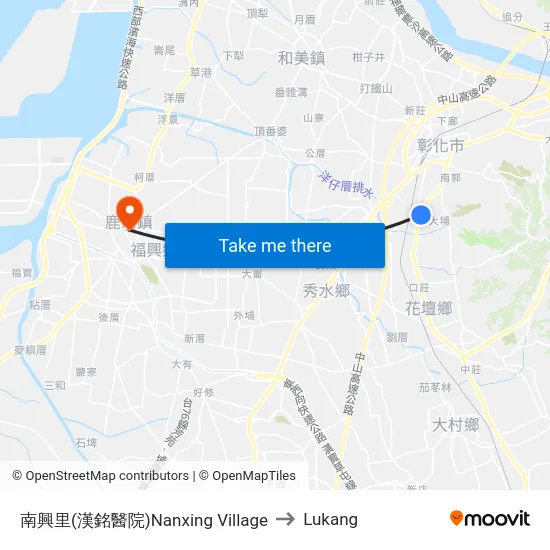 Nanxing Village (Hanming Hospital) to Lukang map