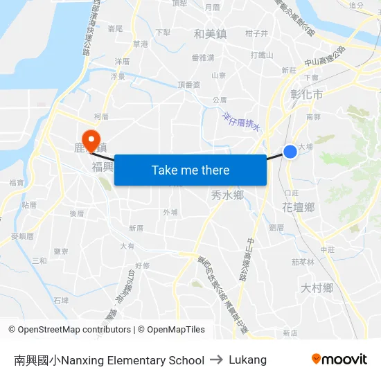 Nanxing Elementary School to Lukang map