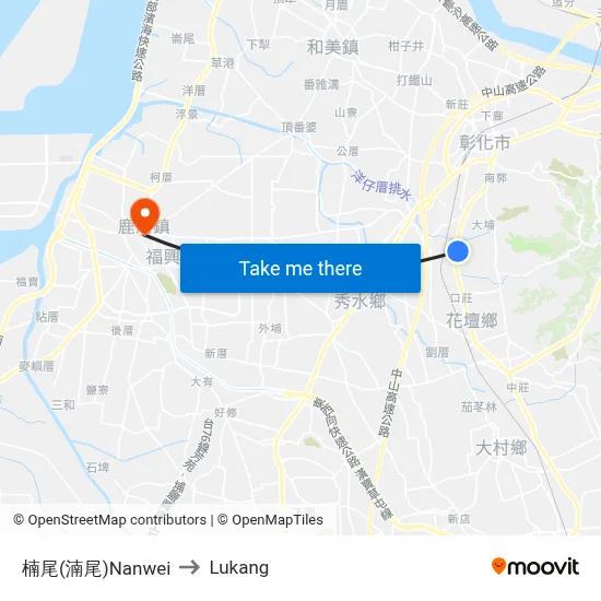 Nanwei to Lukang map