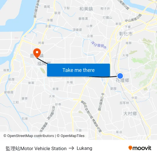 Motor Vehicle Station to Lukang map