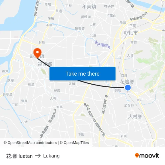 Huatan to Lukang map