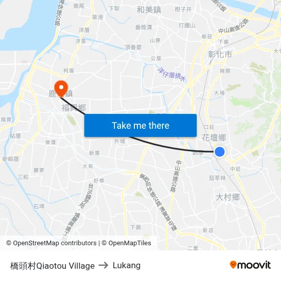 Qiaotou Village to Lukang map