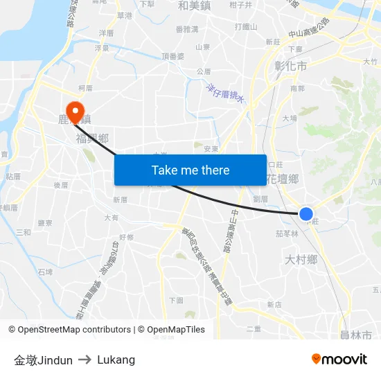 Jindun to Lukang map