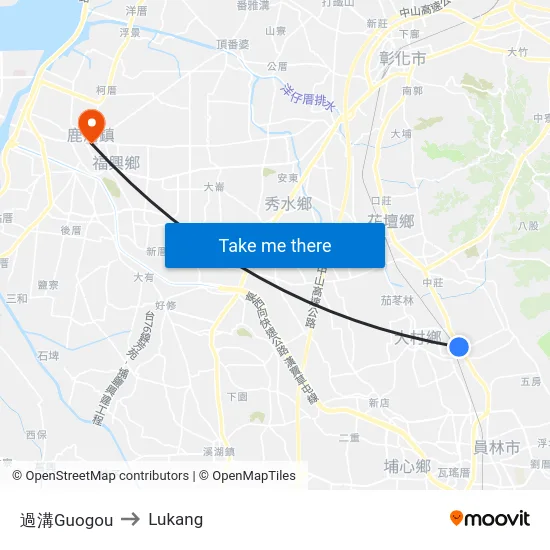 Guogou to Lukang map