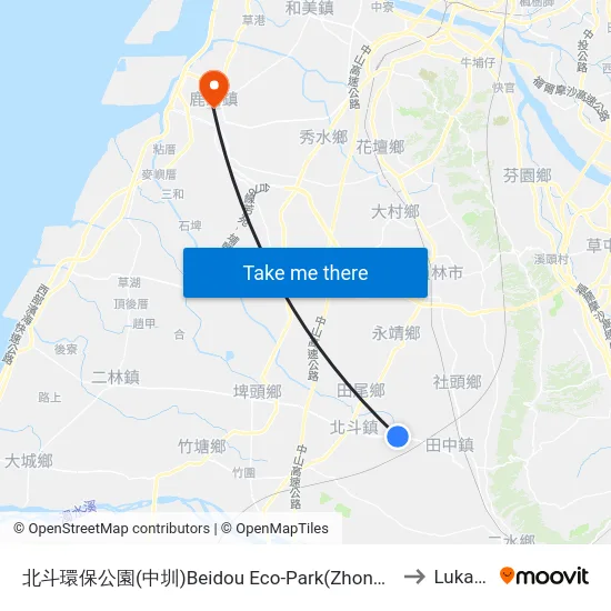 Beidou Eco-Park (Zhongzun) to Lukang map