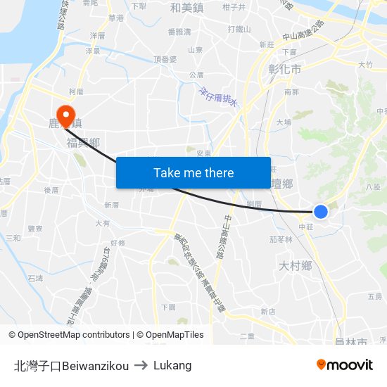 北灣子口Beiwanzikou to Lukang map