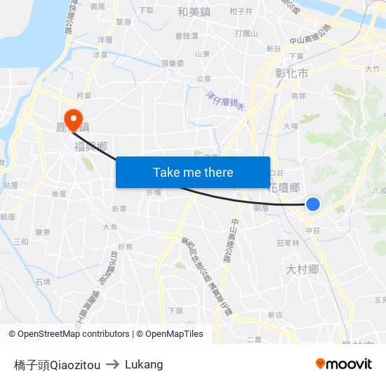 橋子頭Qiaozitou to Lukang map