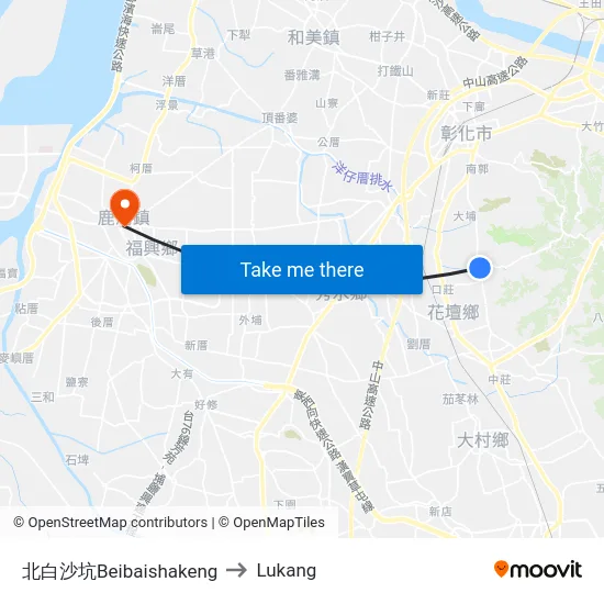 Beibaishakeng to Lukang map