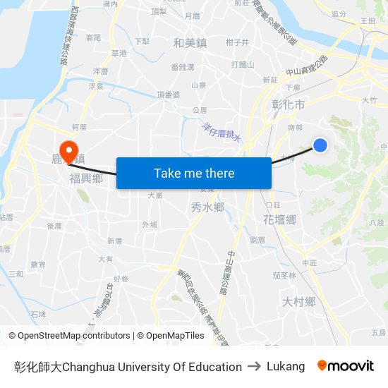 彰化師大Changhua University Of Education to Lukang map