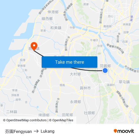芬園Fengyuan to Lukang map