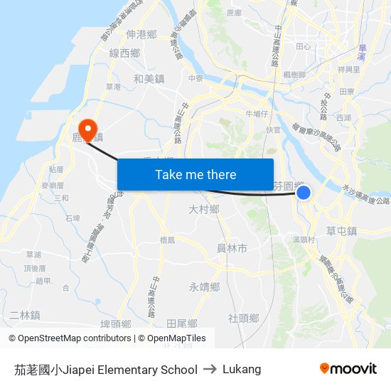 茄荖國小Jiapei Elementary School to Lukang map