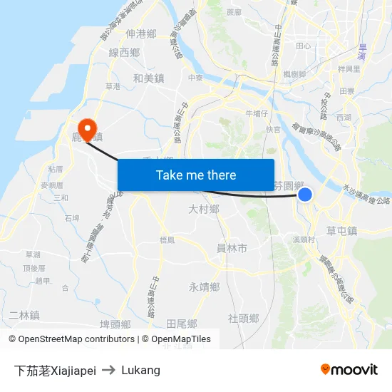 Xiajiapei to Lukang map