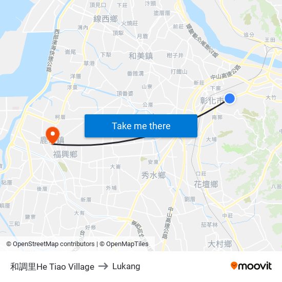 和調里He Tiao Village to Lukang map