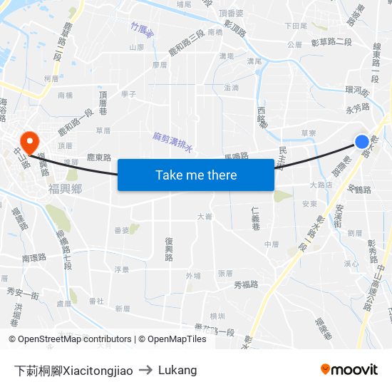 下莿桐腳Xiacitongjiao to Lukang map