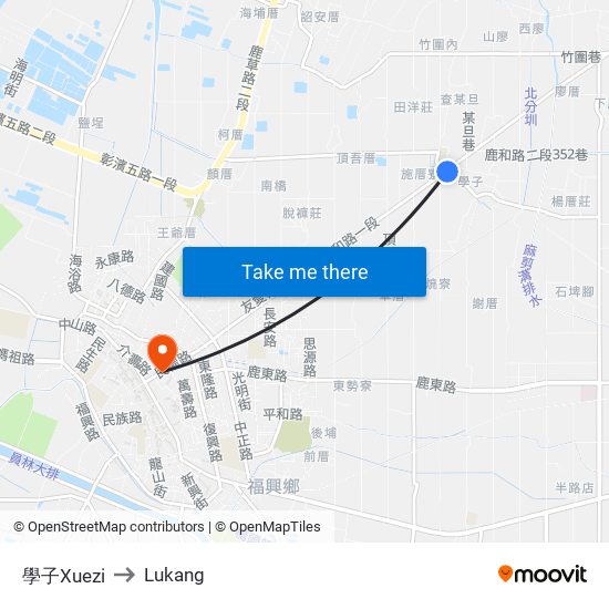學子Xuezi to Lukang map