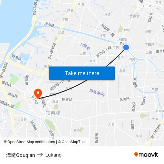 溝墘Gouqian to Lukang map