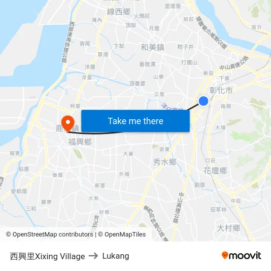 Xixing Village to Lukang map