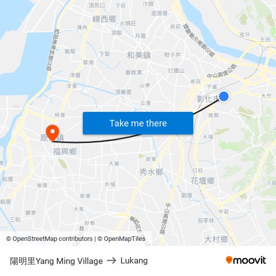 陽明里Yang Ming Village to Lukang map