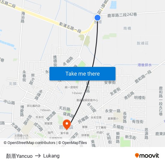 顏厝Yancuo to Lukang map