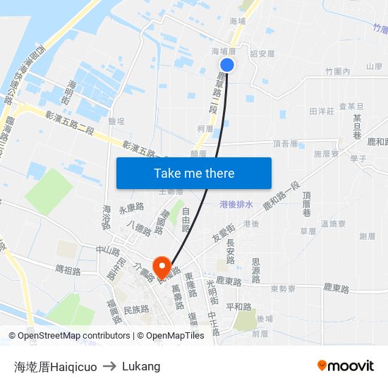 海墘厝Haiqicuo to Lukang map