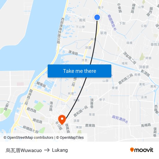 烏瓦厝Wuwacuo to Lukang map